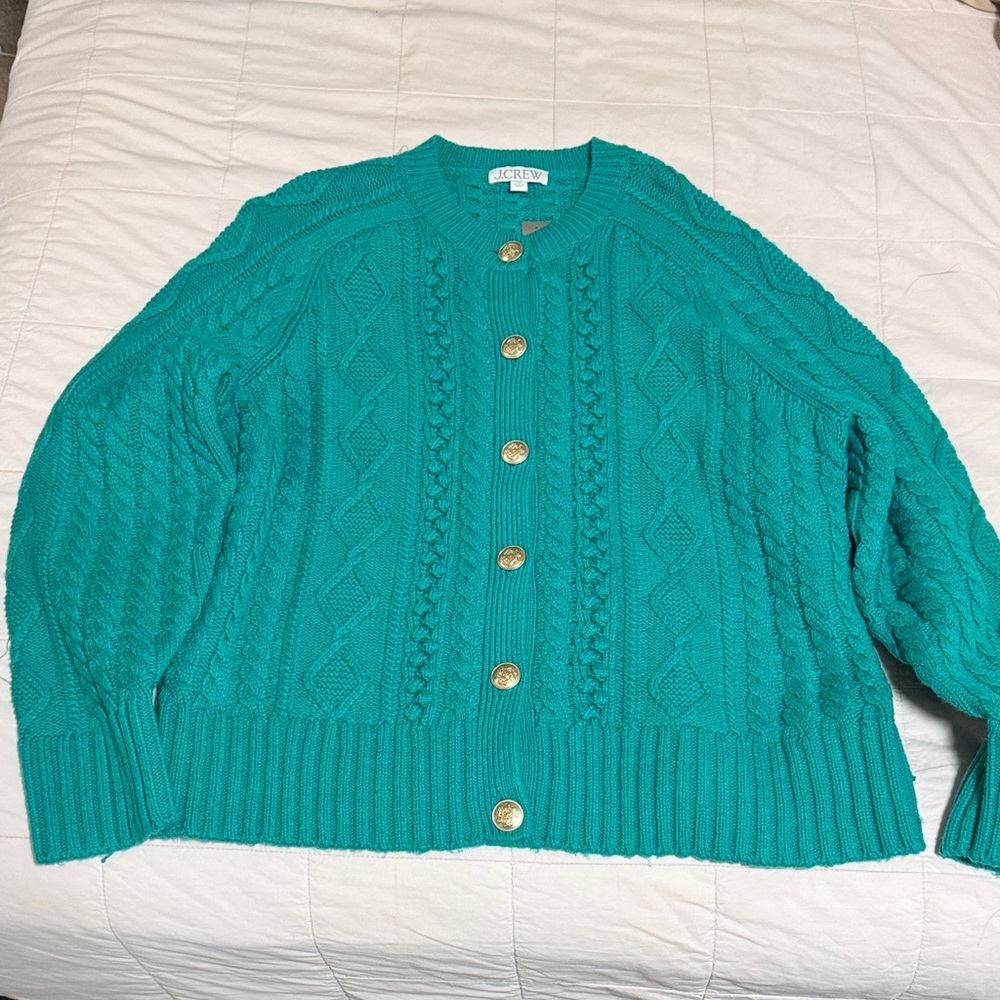 J Crew Vibrant Teal Cardigan with Gold Buttons